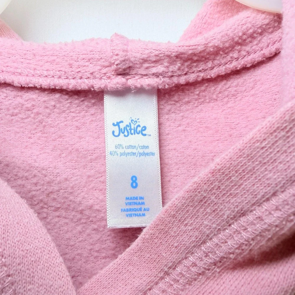 Justice Girls Pink Flip Sequin Logo Hoodie Sweatshirt Sz 8 Long Sleeve Pullover